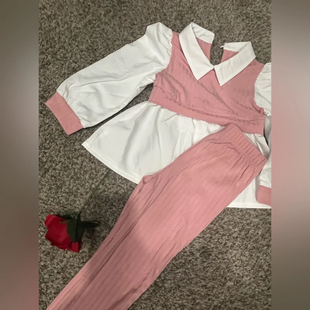 Pink and White Two-Piece Outfit - Picture 2 of 2